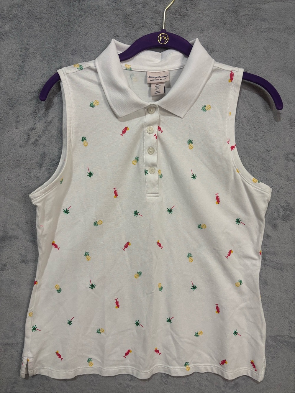Tommy Bahama Everyday Active Sleeveless Polo White Tropical Cocktail Print Large